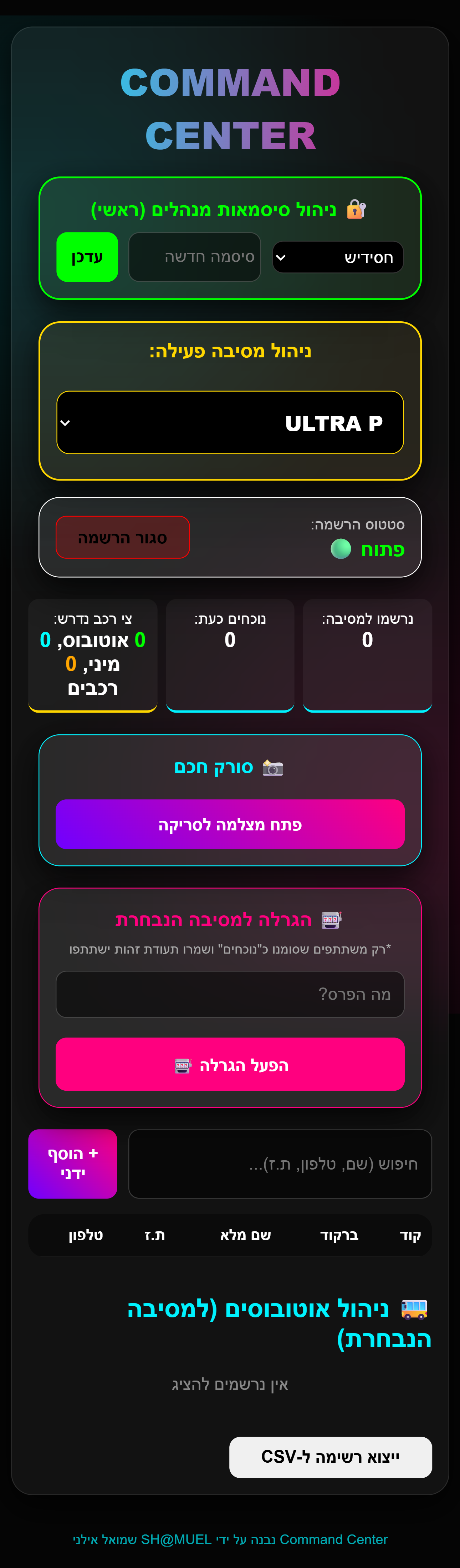 מערכת לוגיסטית לניאול הארועי פורים עבור עריית בני ברק